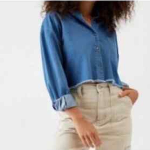 Kendall & Kylie Chambray Long Sleeve Blue Shirt - Picture 11 of 11